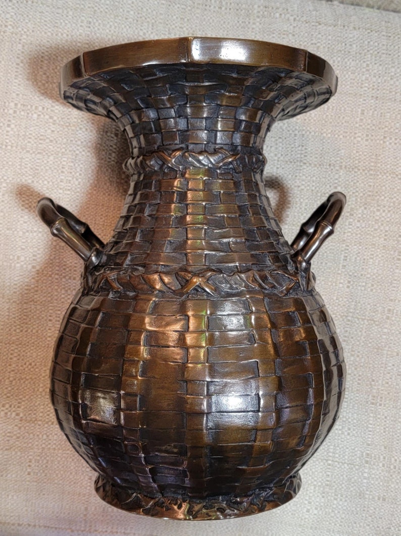 Bronze Basket Vase Weave Japanese Early 20th Century image 1