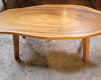 Mid-Century Modern Live Edge Slab Organic Coffee Table