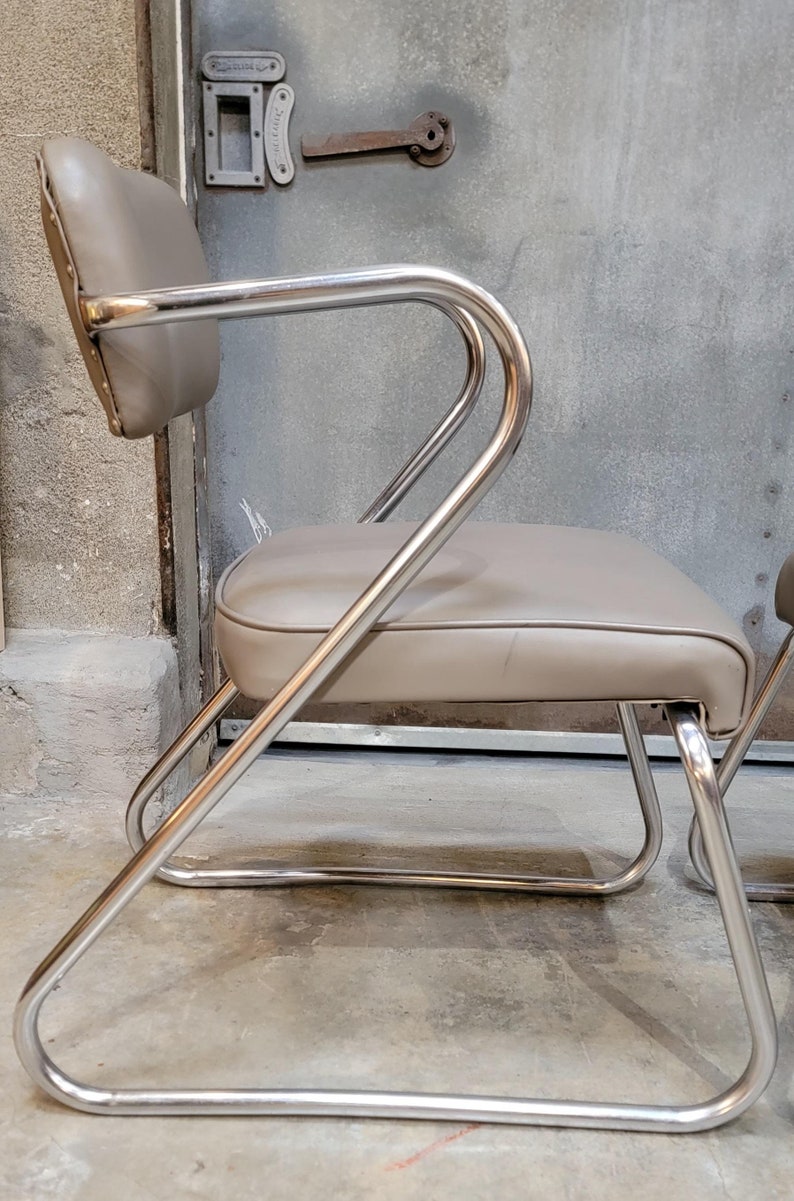 Pair of Mid-Century Modern 1950's Chrome Chairs in manner of Kem Weber image 5
