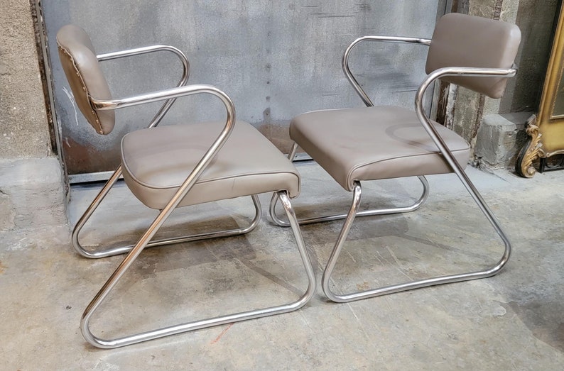 Pair of Mid-Century Modern 1950's Chrome Chairs in manner of Kem Weber image 1