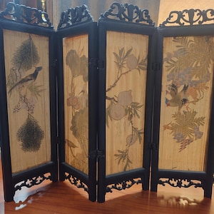 Antique Table Top Chinese Folding Screen Hand Painted