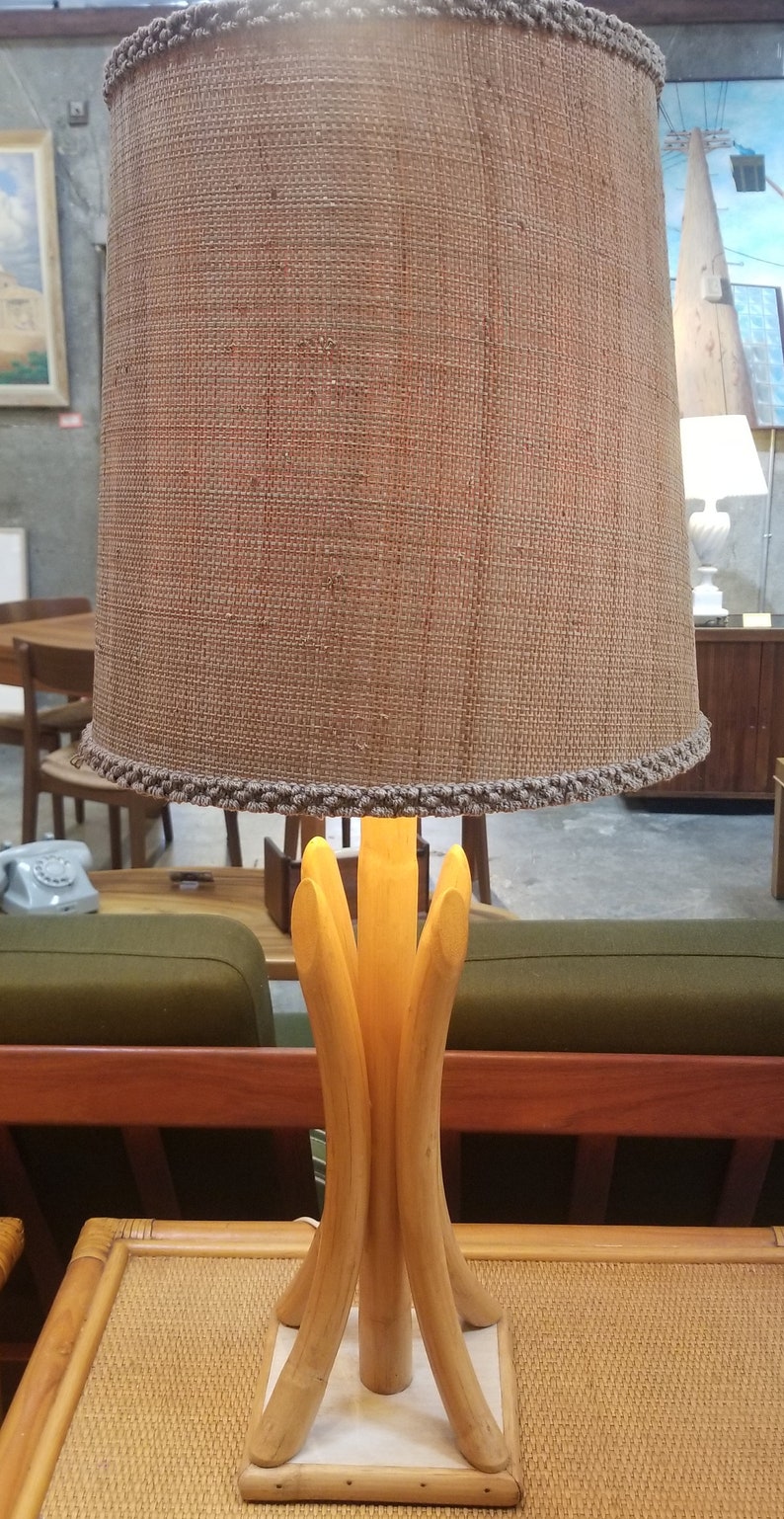 Pair Mid-Century Modern 1950's Bamboo / Rattan Table Lamps image 3