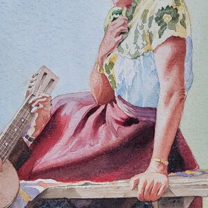 Vintage California Rancho Mexico Romantic Serenading Guitar Painting image 4