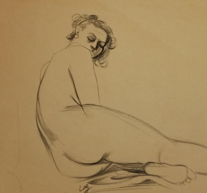 Nude Original Vintage Sketch by Herman Volz image 6