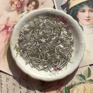 4mm Silver lined bugles antique Murano glass bugle beads vintage Italian Venetian