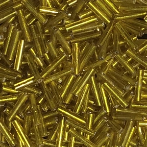 9mm Dark Citrus silver lined bugles antique Murano glass beads vintage Italian UV reactive