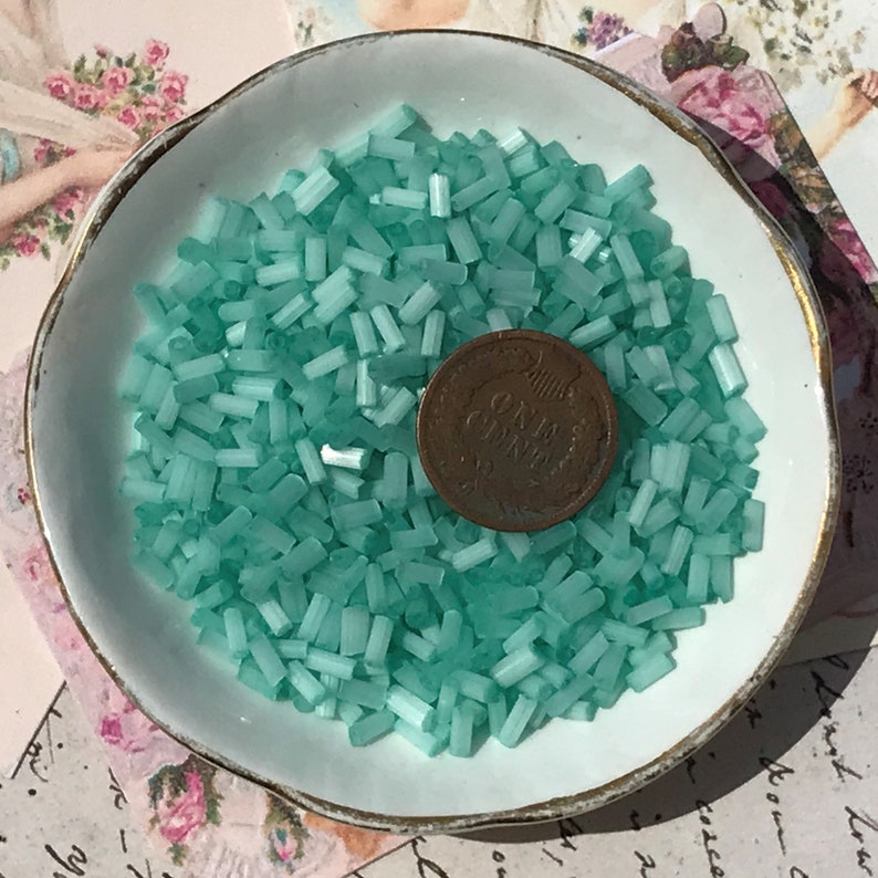 4mm Mint Satin Bugles Antique Murano Glass Bugle Beads Vintage Italian
