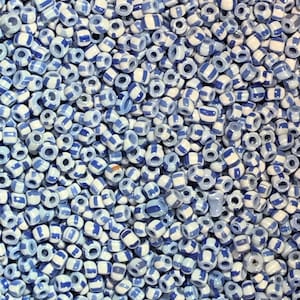12/0 Delft blue and white striped antique Murano glass Venetian seed beads vintage Italian