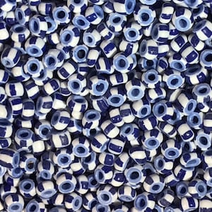 9/0 Delft blue and white striped antique Murano glass Venetian seed beads vintage Italian