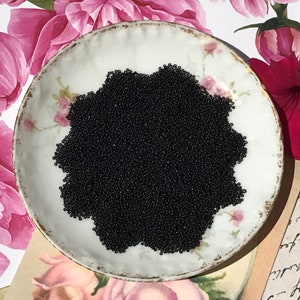 24/0 Jet black opaque antique Murano glass micro seed beads vintage Italian