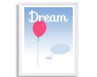 Baby prysznic prezent Baby dekoracje przedszkole Decor przedszkola Art Print różowy balon przedszkola Dream Baby dziewczyna przedszkola Art dla dzieci Pokój Dekoracje