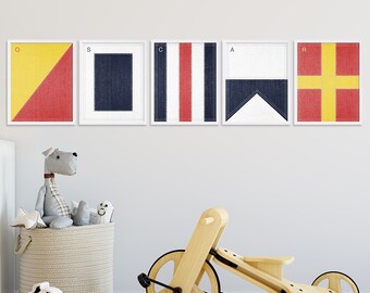 Set of Nautical Letter Prints Baby Name Nursery Prints Modern Nursery Art Kids Room Prints Baby Shower Gift Ideas New Born Nursery Room Art