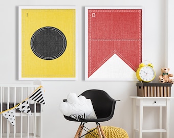 Nautical Nursery Prints Nautical Alphabet Flag Colorful Nursery Art Modern Nursery Decor Baby Initial Monogram Prints Large Nursery Wall Art