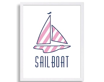Berçário náutico veleiro berçário impressão preppy berçário arte rosa e azul berçário tema náutico berçário arte impressão impressão de decoração de bebê