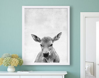 Cow Animal Print Black and White Art Grey Decor Living Room Art Family Room Decor Farm Animals Extra Large Prints Animal Poster Modern Art