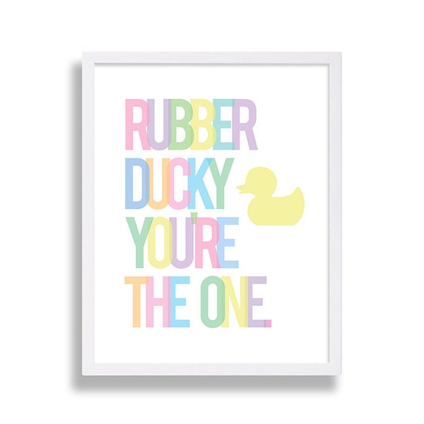 Rubber Duckie You're the One Nursery Rhyme Art Print Yellow Rubber Duck Typography Alphabet Nursery Print Pastel Nursery Colors Nursery Song