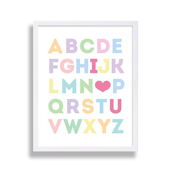 Alphabet Nursery Art Pink Nursery Print Baby Shower Gift Nursery Prints I Love You Colorful Nursery Decor Pastel Nursery Alphabet Letters