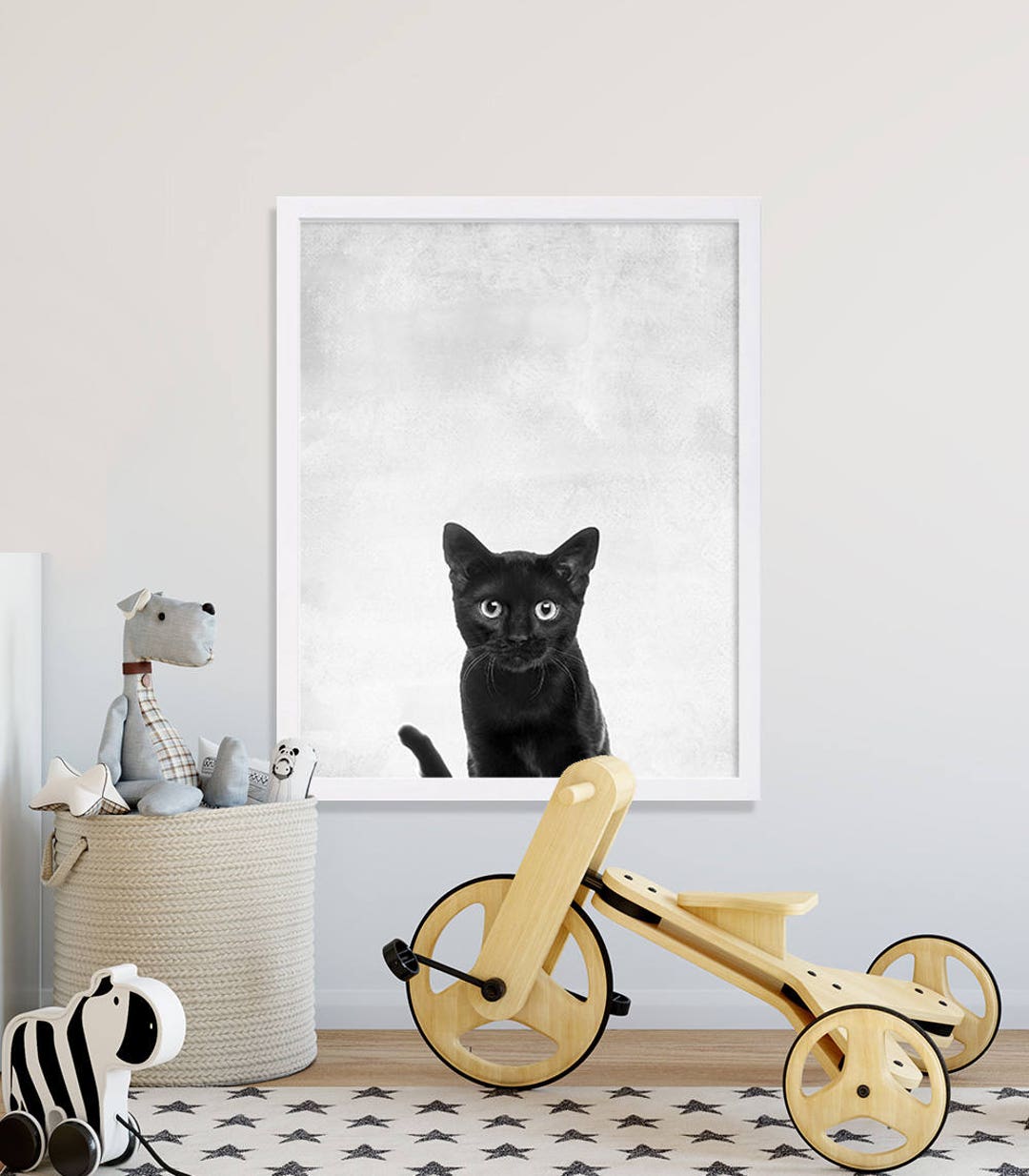 Black Cat Print Animal Nursery Art Gray Nursery Prints Animal ...