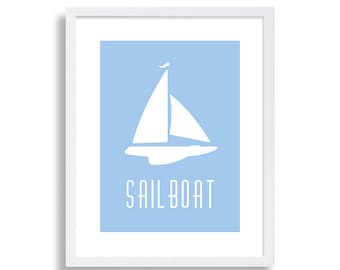 Decoração de berçário de veleiro Impressões náuticas Decoração de casa Azul Arte de berçário moderno Arte de parede de berçário Decoração de berçário Sail Away Art Print Coco e James