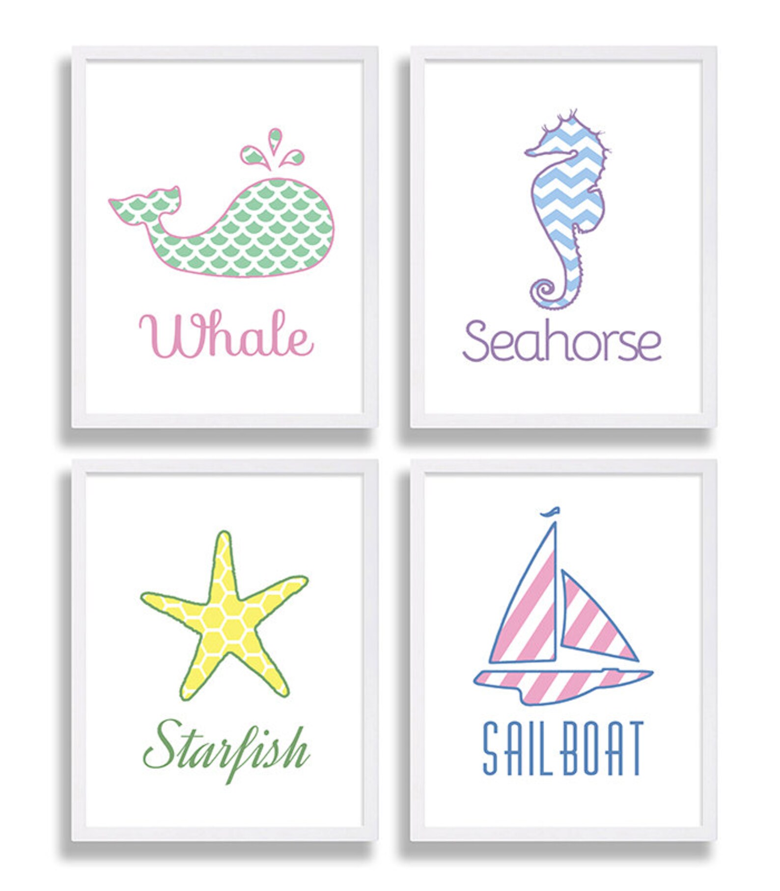 Nautical Nursery Decor Baby Girls Room Set of 4 Prints Baby Etsy