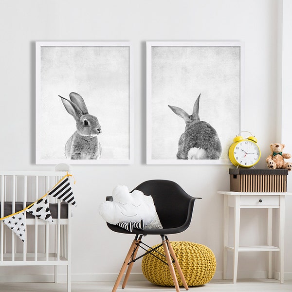 Baby Animal Nursery Art Modern Nursery Prints Cute Nursery Decor Rabbit Tail Print Animal Portrait Bunny Print Animal Photography Baby Room