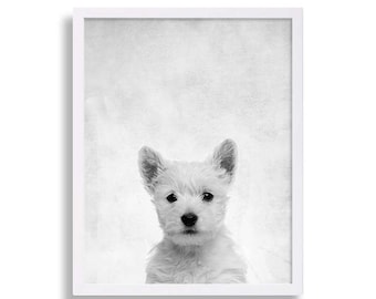 Westie Print Dog Portrait Puppy Print Dog Art Pet Art Nursery Art Nursery Decor Nursery Print Baby Animal Decor Modern Art West Highland