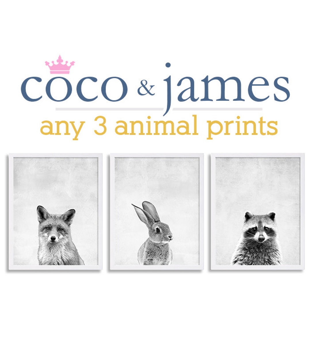 Set of Three Woodland Animal Art Nursery Prints Black and White Art ...