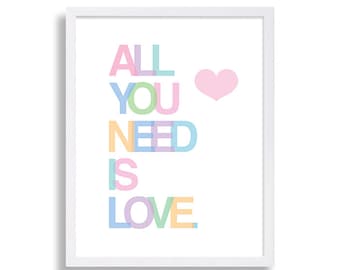 All You Need is Love Nursery Art Heart Nursery Decor Love Nursery Print Baby Girls Room The Beatles Nursery Art Pink Nursery Lyrics Art