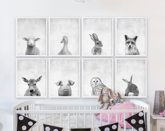 Eight Baby Animal Prints Woodland Nursery Art Girls Nursery Room Decor Animal Portraits Animal Photography Nursery Prints Kids Room Art