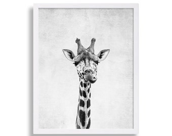 Giraffe Art Print Modern Decor Animal Wall Art Grey Living Room Decor Nursery Art Safari Animal Print 8x10 11x14 A4 A3 16x20 Large Art Print