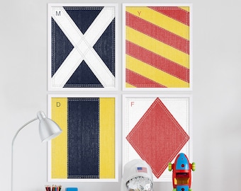 Modern Nursery Art Nautical Nursery Decor Colorful Nursery Prints Set of Four Prints Nursery Room Ideas Kids Room Art Nautical Alphabet Art