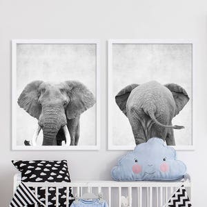 Elephant Prints Front and Back Elephant Nursery Art Cute Nursery Decor Baby Animal Prints African Safari Nursery Prints  Two Nursery Prints