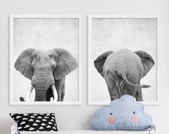 Elephant Prints Front and Back Elephant Nursery Art Cute Nursery Decor Baby Animal Prints African Safari Nursery Prints  Two Nursery Prints