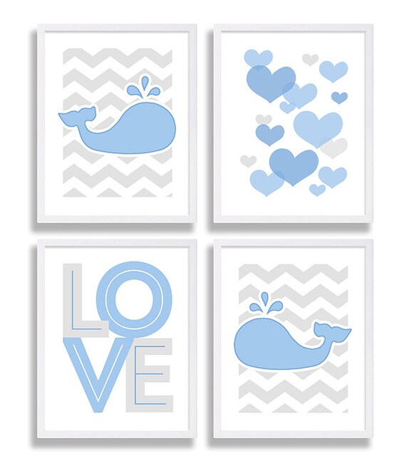 Blue and Grey Nursery Decor Babys Room Art Whale Nursery Etsy