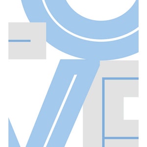 May include: Abstract geometric design with a light blue and gray color scheme. The design features a large circle, a rectangle, and a triangle.