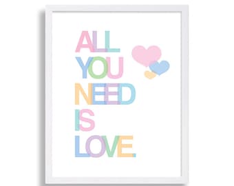 Valentines Day Gift for Him All You Need is Love Print Gift for Her Him Heart Print Love Poster Valentines Day Print Romatic