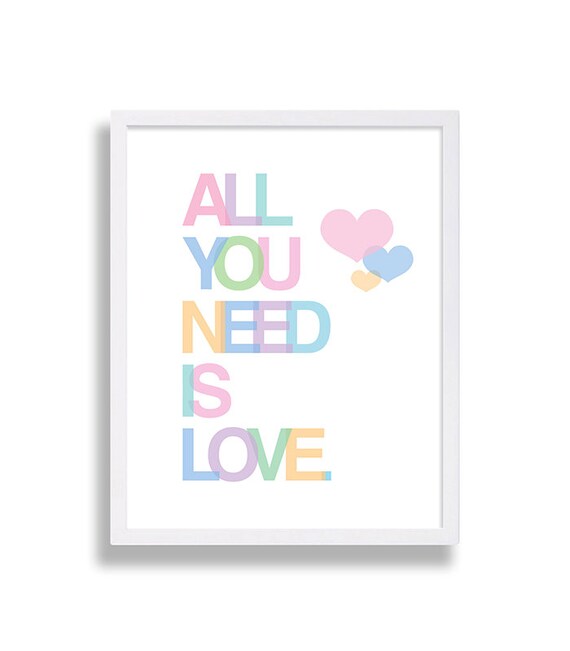 All You Need is Love Nursery Art Pink Nursery Decor Music Lyrics Baby Room Art Home Decor Baby Gift Nursery Print Hearts Nursery