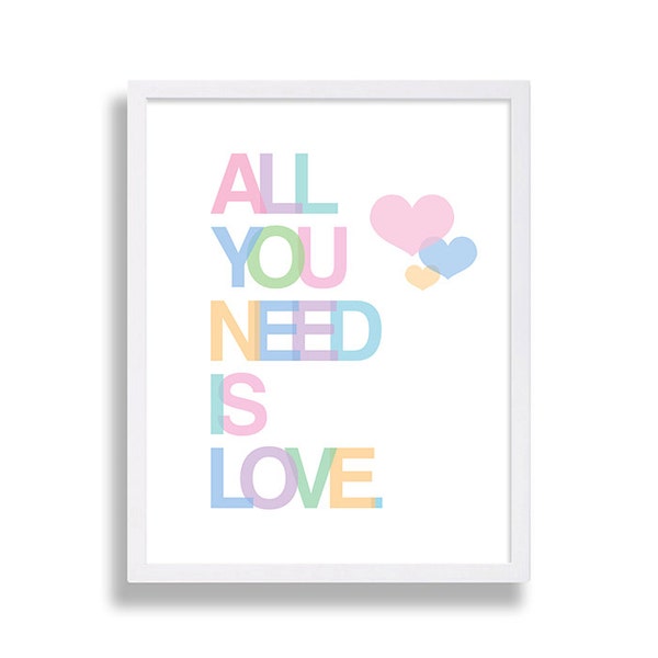 All You Need is Love Nursery Art Pink Nursery Decor Music Lyrics Baby Room Art Home Decor Baby Gift Nursery Print Hearts Nursery