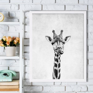 Nursery Room Art Giraffe Print Grey Nursery Decor Minimalist Art Print Black and White Wall Decor African Safari Animal Photography Print