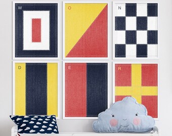 Six Nautical Alphabet Nursery Prints Modern Nursery Wall Art Beautiful Nursery Art Newborn Gift Ideas Colorful Nursery Decor Nautical Theme
