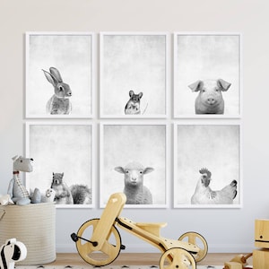 Animal Nursery Prints Large Nursery Art Modern Nursery Decor Animal Portraits Baby Shower Gift Ideas Bunny Mouse Squirrel Sheep Chicken