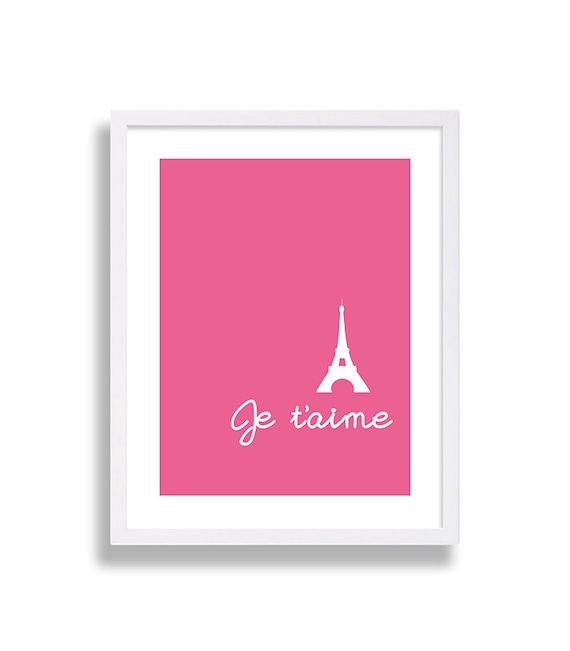 Pink Nursery Art Je T Aime Print Paris Nursery Decor Pink Etsy
