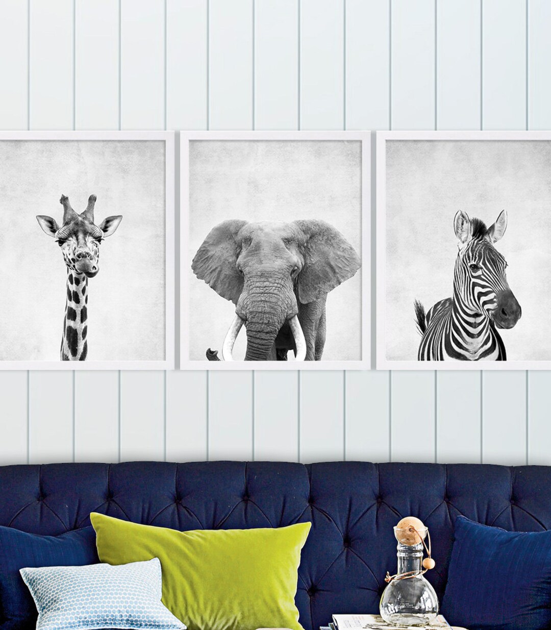 Set of Three Safari Animal Nursery Art Cute Nursery Decor Baby Shower ...