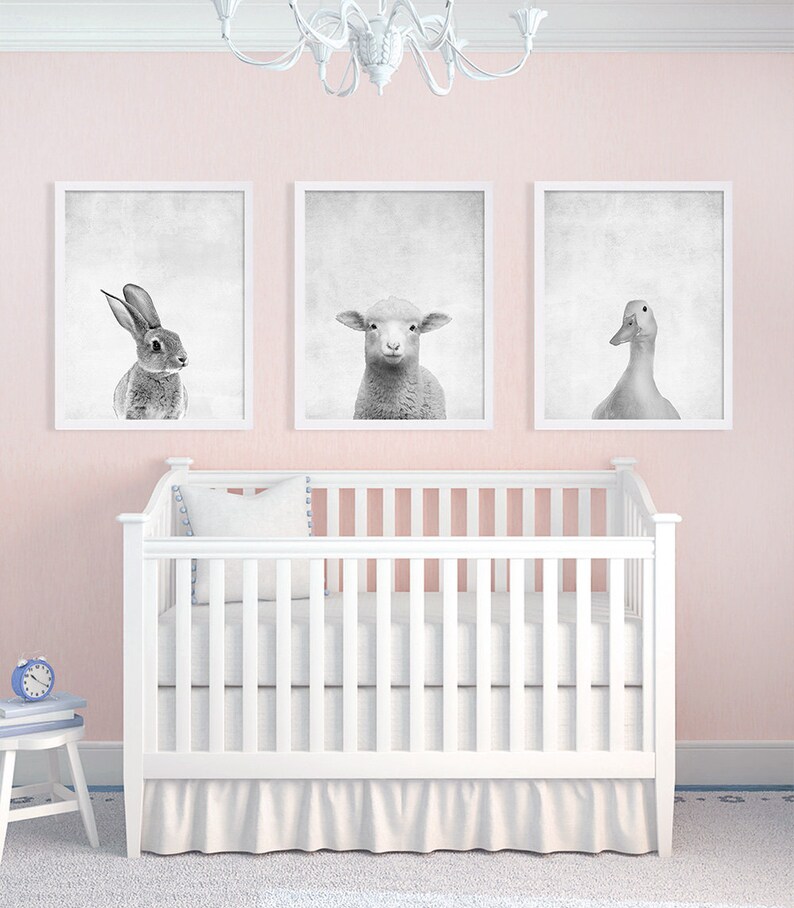 Set of Three Baby Animal Prints Nursery Art Prints Black and Etsy