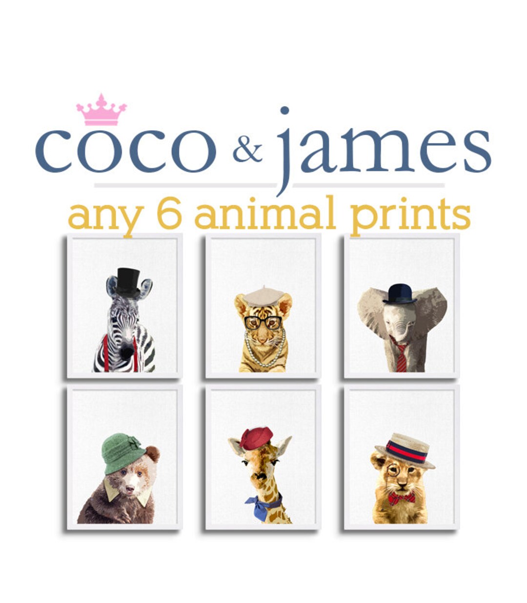 Baby Animal Nursery Wall Art Set of Six Safari Nursery Decor Baby ...