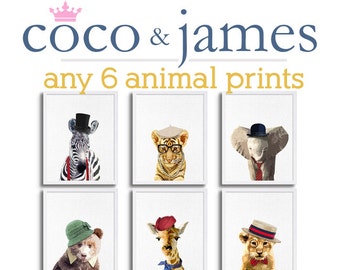 Guardería de animales bebé paredes arte seis Safari vivero Decor bebé ducha regalos bebé vivero Ideas de regalos infantiles modernos estampados cebra