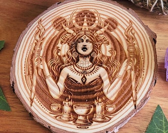 Hecate Altar Tile, Hekate Altar Decoration, Wood Slice Decoration for Wiccan Witch Hekatean Altar