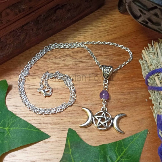 Triple Moon Necklace, Triple Goddess Pendant, Pagan Necklace