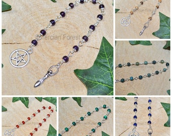 Pagan Prayer Beads, Meditation Prayer Beads with Goddess and Pentacle, Choice of Gemstone