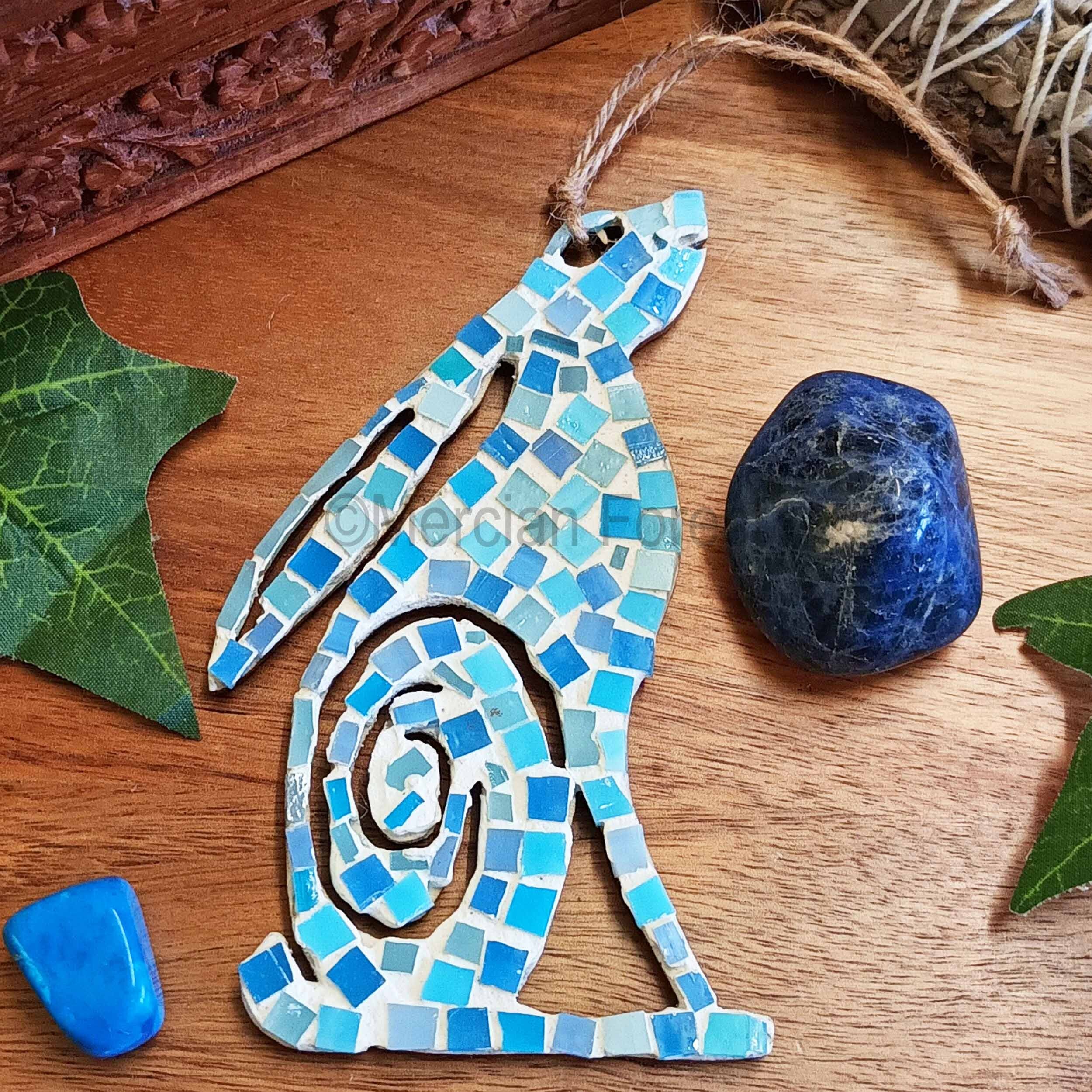 Moon Gazing Spiral Hare Mosaic Wall Hanging, Handmade Pagan Decoration ...